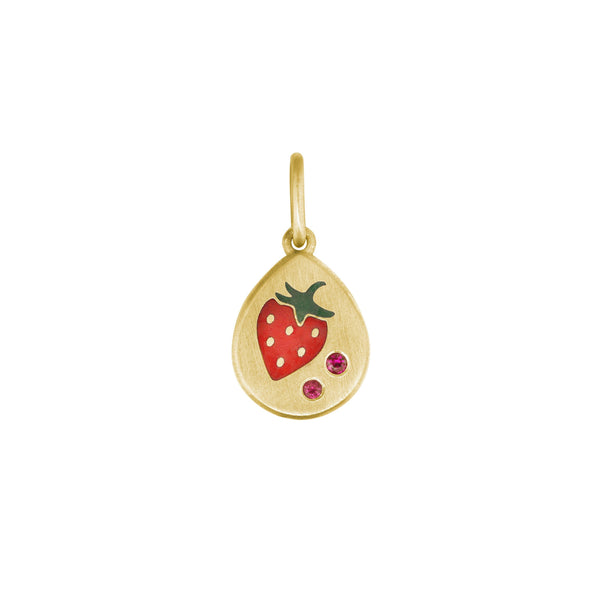 Strawberry Enamel Pendant (Mini), 18k Gold