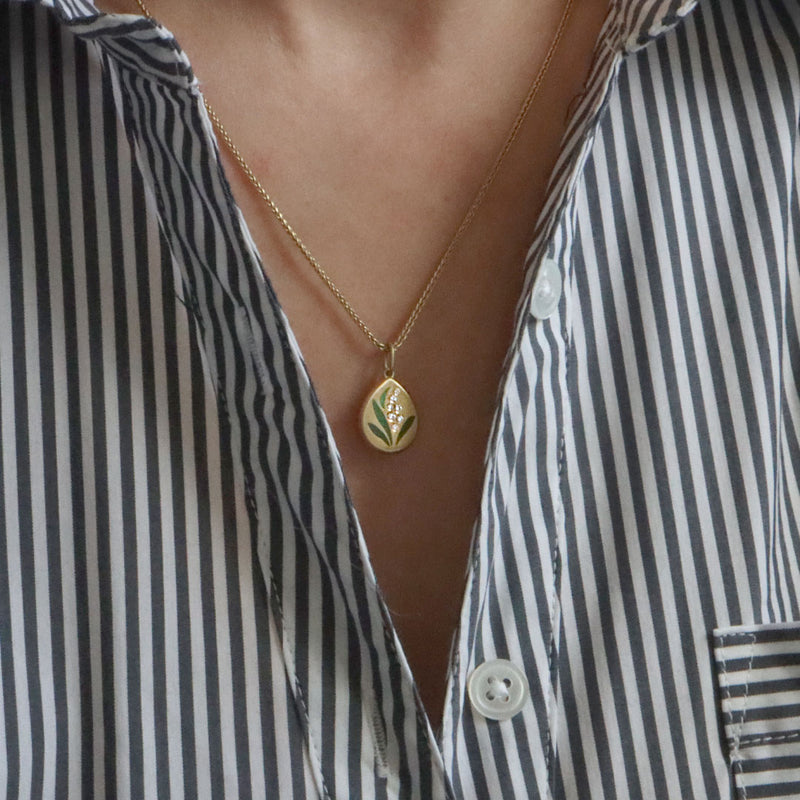 Lily of the Valley Enamel Pendant