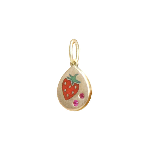 Strawberry Enamel Pendant (Mini), 18k Gold