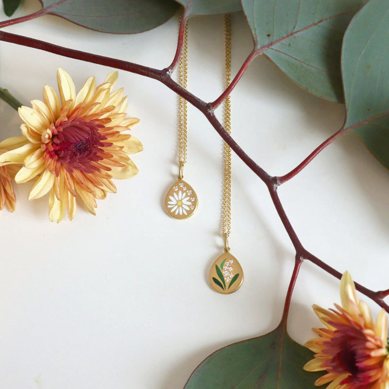 lily flower necklace gold Lily of the Valley Enamel Pendant