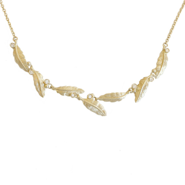 WHOLESALE: Leaflet Diamond Berry Necklace - Yellow Gold