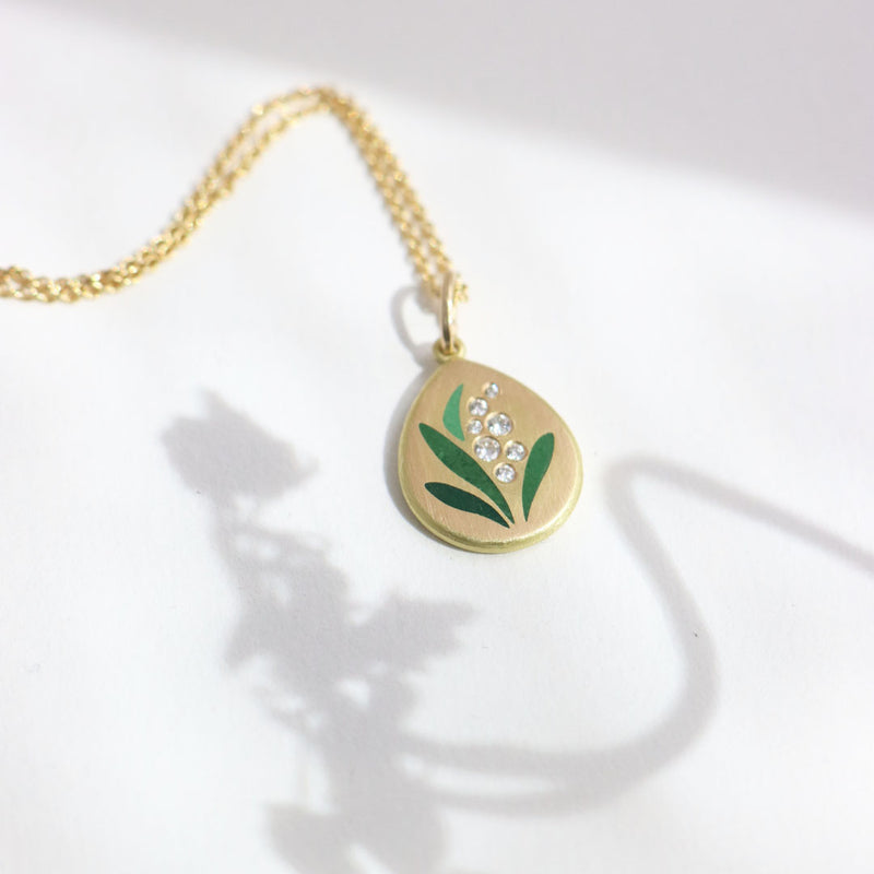 Enamel lily of the valley pendant